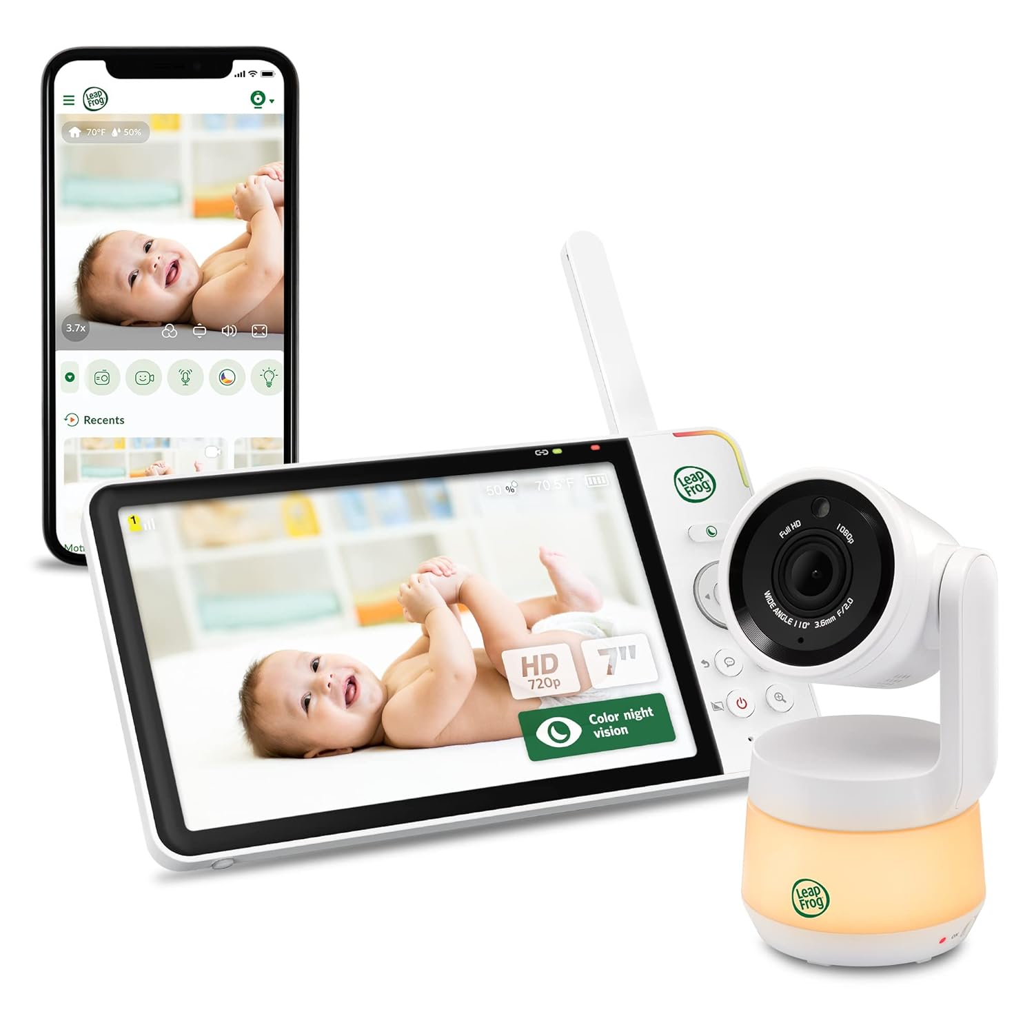 LeapFrog LF930HD 1080p Smart WiFi Remote Access Baby Monitor, 360&deg; Pan & Tilt, 8X Zoom, 7&rdquo; 720p HD Display, Color Night Light, Color Night Vision, Sleep Tips, Two-Way Intercom, Smart Sensors
