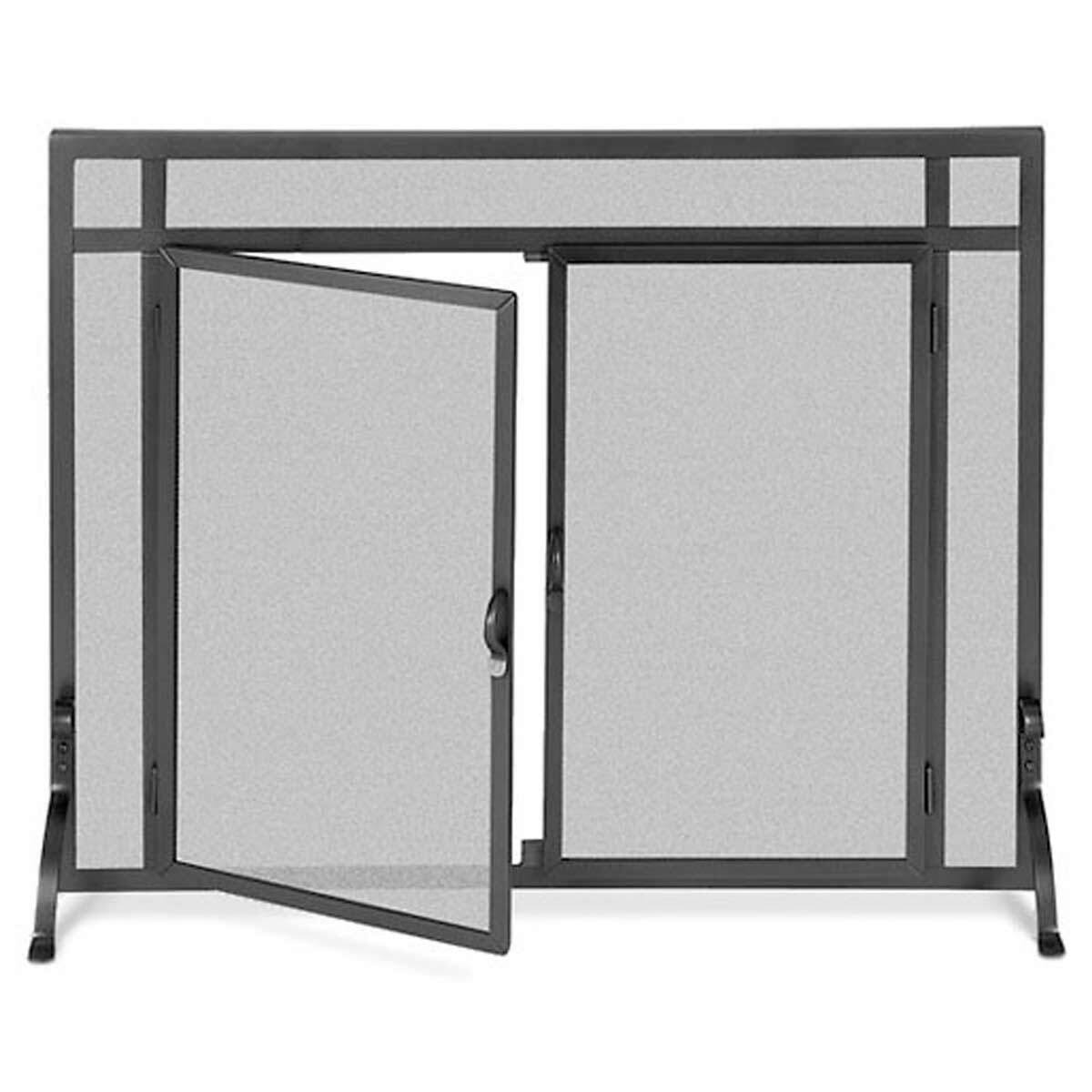 Black Freestanding Fireplace Screen W Doors (39 in. Width)