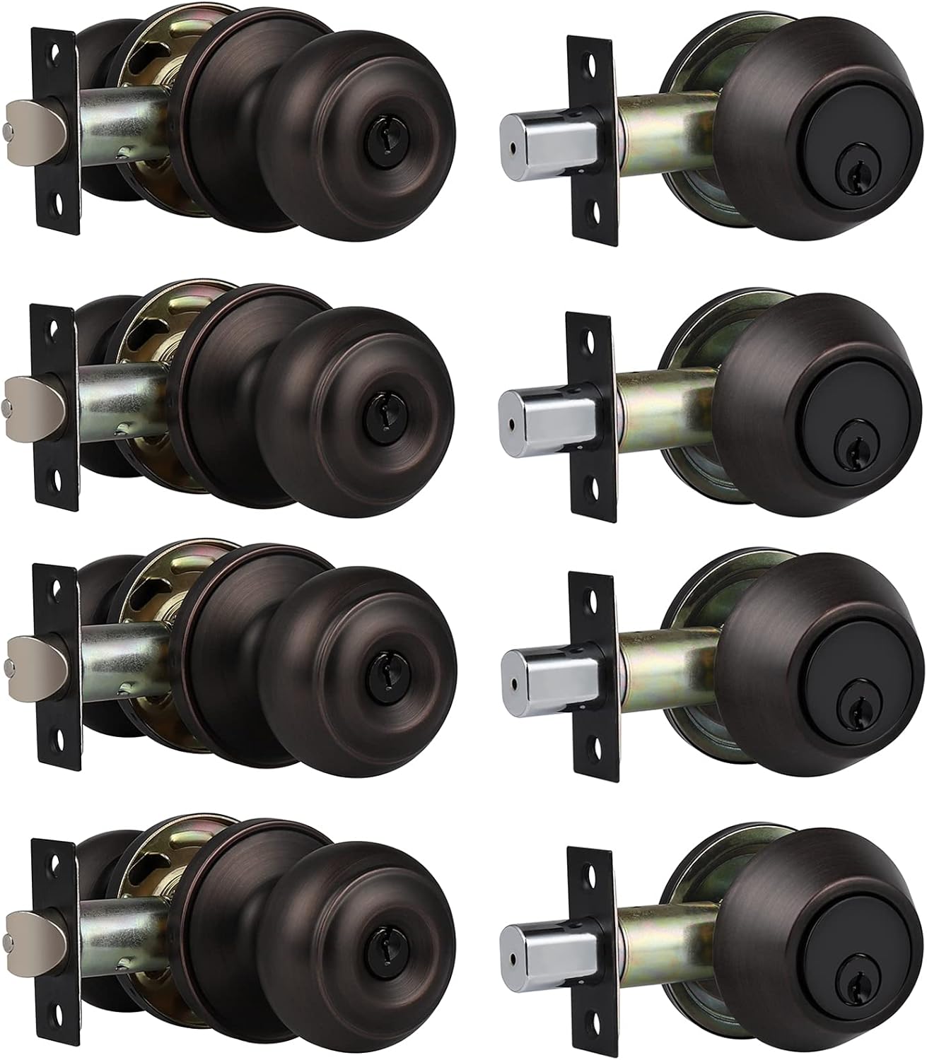 3 Pack Keyed Entry Door Knob Lockset and Single Cylinder Deadbolt Combination Set for Entrance and Front Door, Aged Oil Rubbed Bronze, Keyed Alike Pack of 2