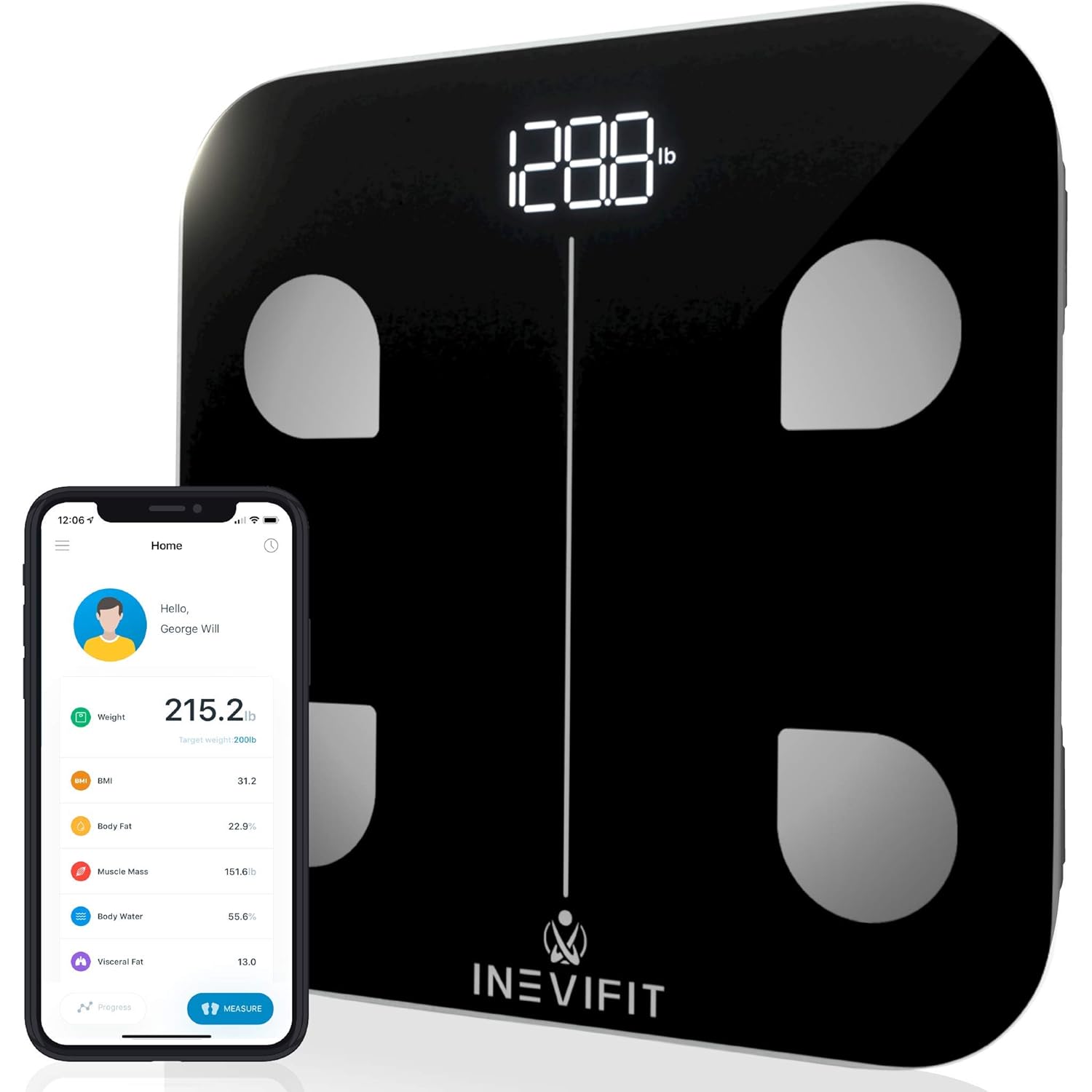 INEVIFIT Smart Body Fat Scale, Highly Accurate Bluetooth Digital Bathroom Body Composition Analyzer, Measures Weight, Body Fat, Water, Muscle, Visceral Fat & Bone Mass for Unlimited Users (Eco-SIL)