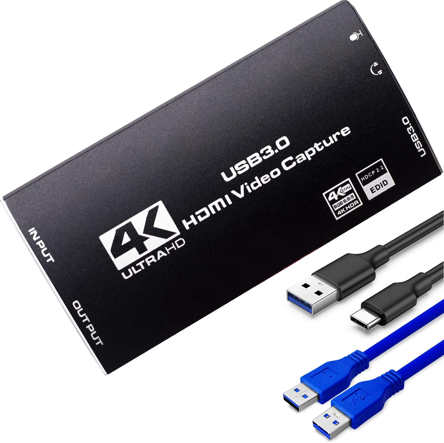 E-SDS 4K HDMI Video Capture Card HDMI to USB3.0 Game Capture Card 4K@60Hz HDMI Input and Loop Out, 4K30Hz or 1080p 60fps Game, Video Recording and Live Streaming Pack of 2