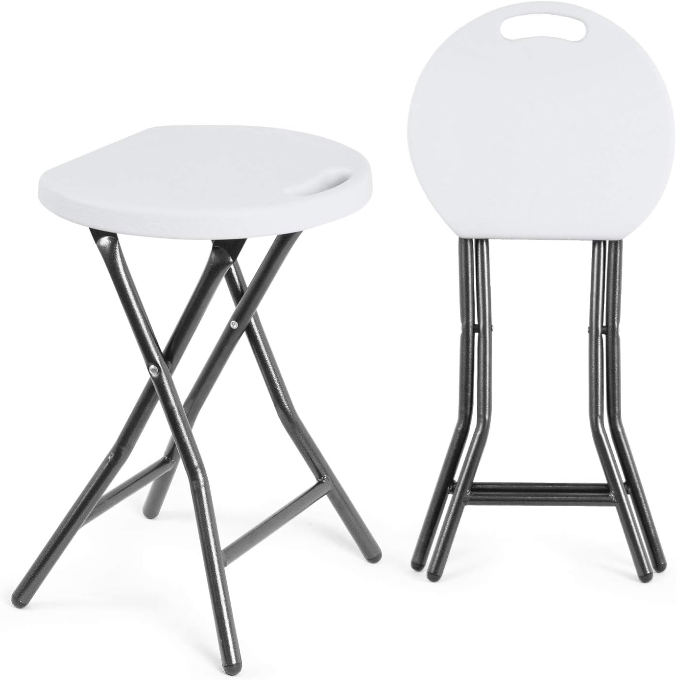 TAVR Portable Folding Stool 18.1 inch Set of 2 Heavy Duty Fold up Stool Metal and Plastic Foldable Stool for Adults Kitchen Garden Bathroom Collapsible Round Stool,300lbs Capacity,Black Pack of 2