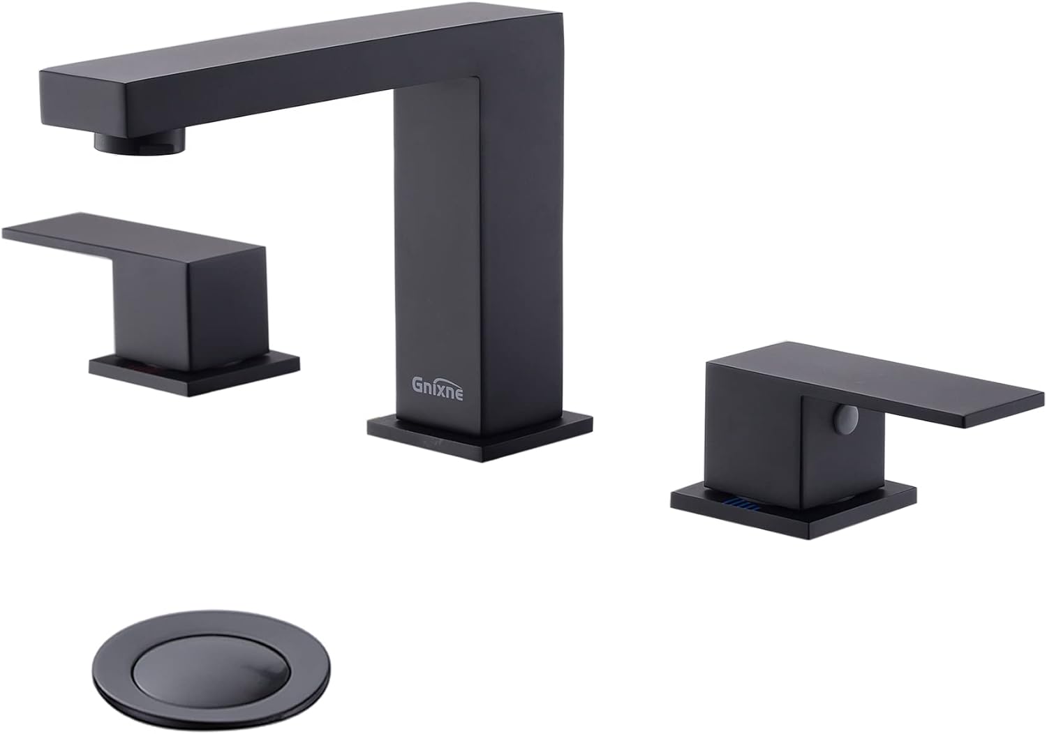 Gnixne Bathroom Faucet Matte Black 2-Handle 8inch Widespread Bathroom Sink Faucet with Pop Up Drain and cUPC Faucet Supply Hoses