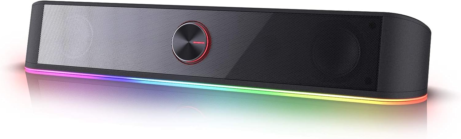 Redragon GS560 Adiemus RGB Desktop Soundbar, 2.0 Channel Computer Speaker with Dynamic Lighting Bar Audio-Light Sync/Display, Touch-Control Backlit with Volume Knob, USB Powered w/ 3.5mm Cable Pack of 2