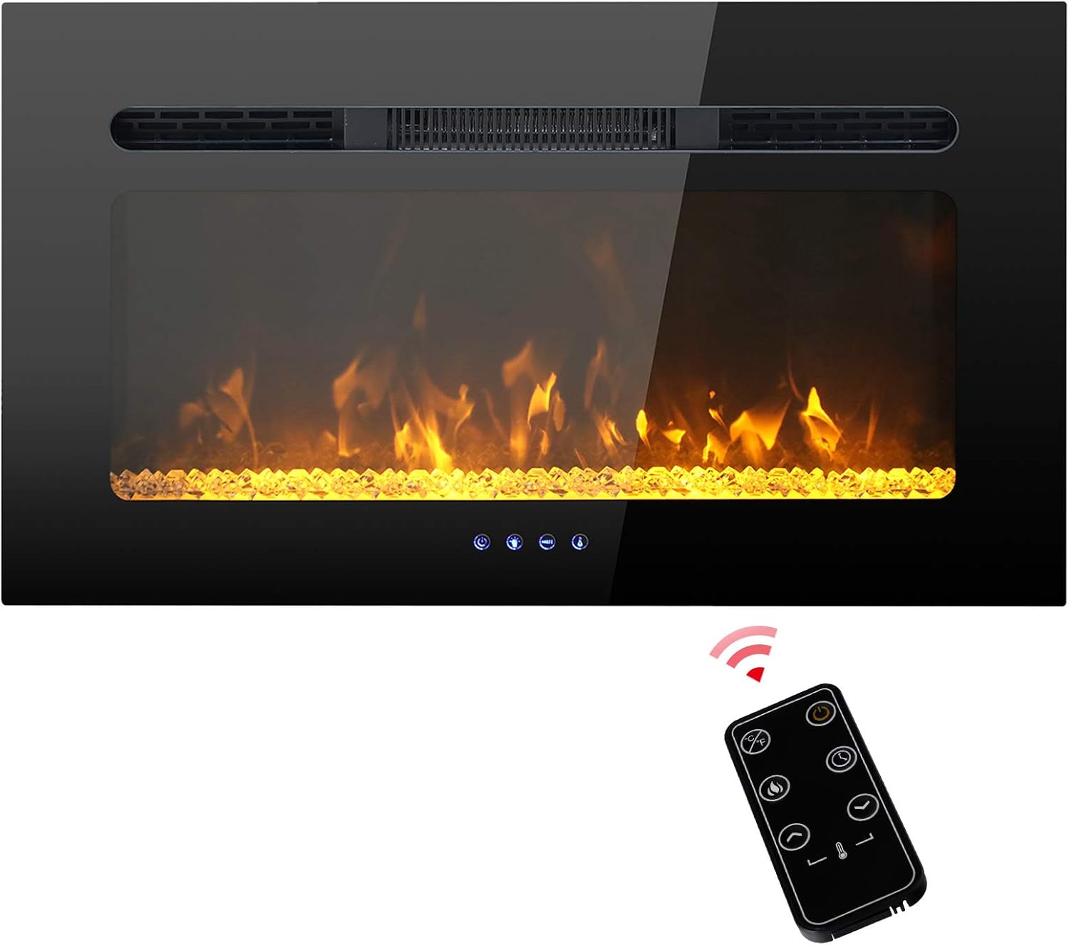 PHI VILLA 30 inch Electric Fireplace, Recessed/Insert & Wall Mounted Electric Space Heater for The Living Room, Timer with Remote Control, Touch Screen, Adjustable Flame Color, 1500W (Black)