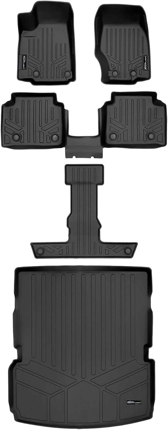 SMARTLINER All Weather Custom Fit Black 3 Row & Cargo Liner Behind The 2nd Row Floor Mat Liner Set Compatible with 2021-2023 Jeep Grand Cherokee L with 2nd Row Bucket Seats with Center Console
