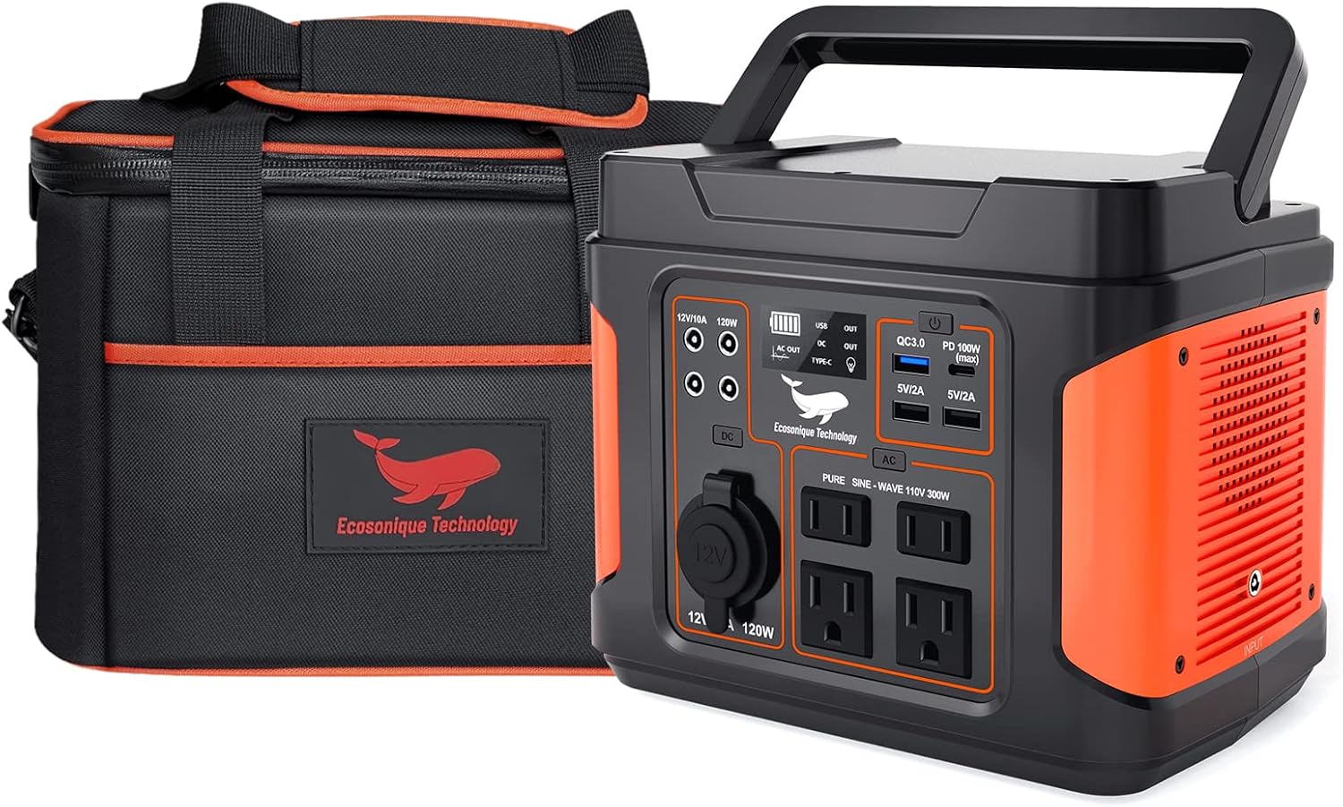 300W Portable Power Station, Ecosonique 100W PD Input/Output Solar Generator with Super Fast Charge, 110V/296Wh Pure Sine Wave Rechargeable CPAP Backup Lithium Battery for Camping Adventure Blackout