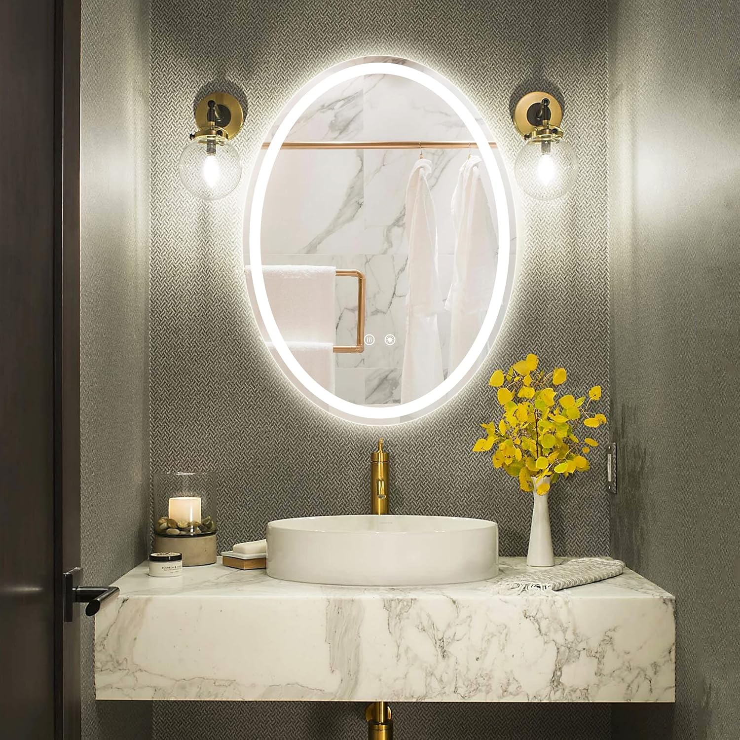 TokeShimi 24 x 32 Inch Oval led Bathroom Mirror Lighted Mirror Anti-Fog Vanity Bathroom Backlit Mirror Dimmable Wall Mounted Mirror