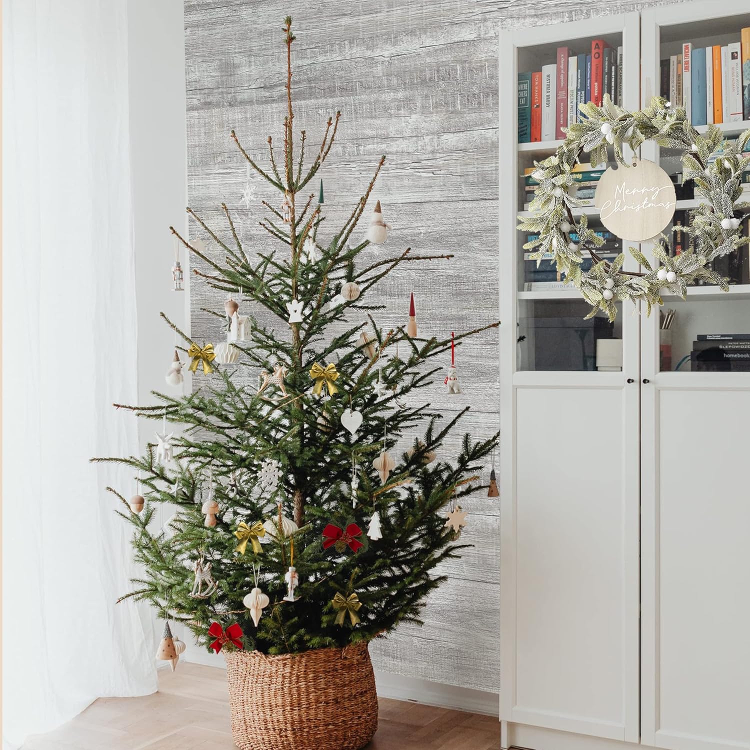 Urban Decor Vinyl Wall Panels with Vintage Farmhouse Wood Pattern, Easy Peel and Stick self Adhesive Tiles for Kitchen Backsplash Bedroom Doorways 36in x 6in (12pcs/Box = 18sqft/Box) (White Grey) Pack of 2