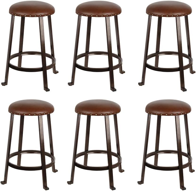 GIA 24-Inch Studded Backless Counter Height Stool, Black/Brown Vegan-Leather Seat, 2-Pack