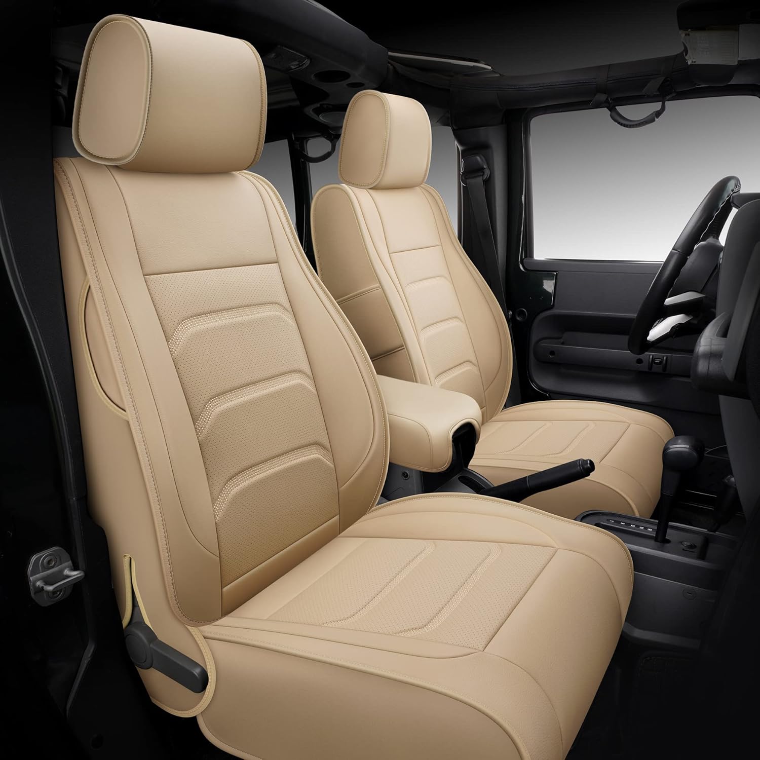 NS YOLO 2007-2021 Wrangler JK Custom Leather Seat Covers (2013-2017 Wrangler 4-Door, Black)