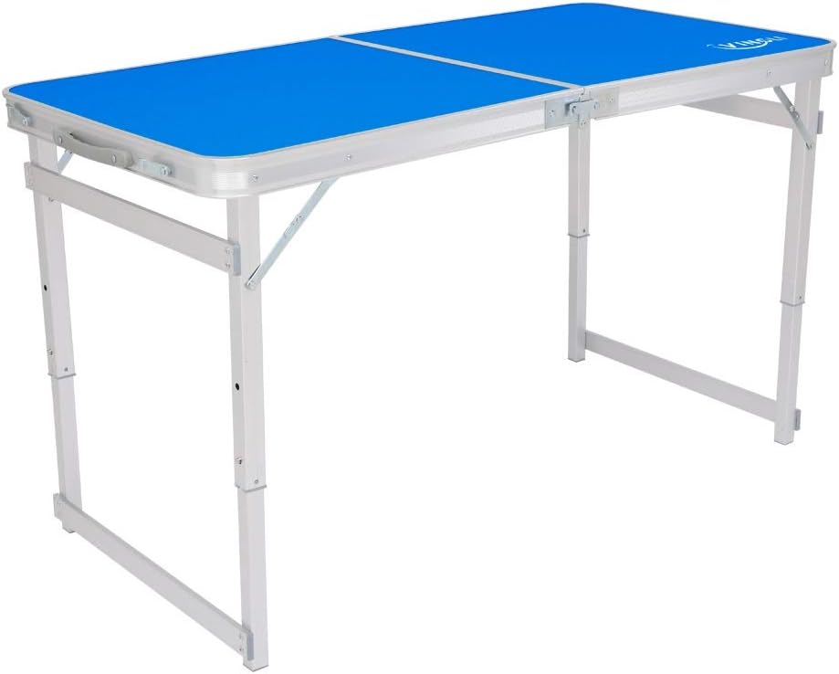 VINGLI Upgraded 4ft Portable Folding Table with 3 Adjustable Height, Lightweight Fold Up Camping Picnic Party Dining BBQ Desk with Carry Handle Pack of 2