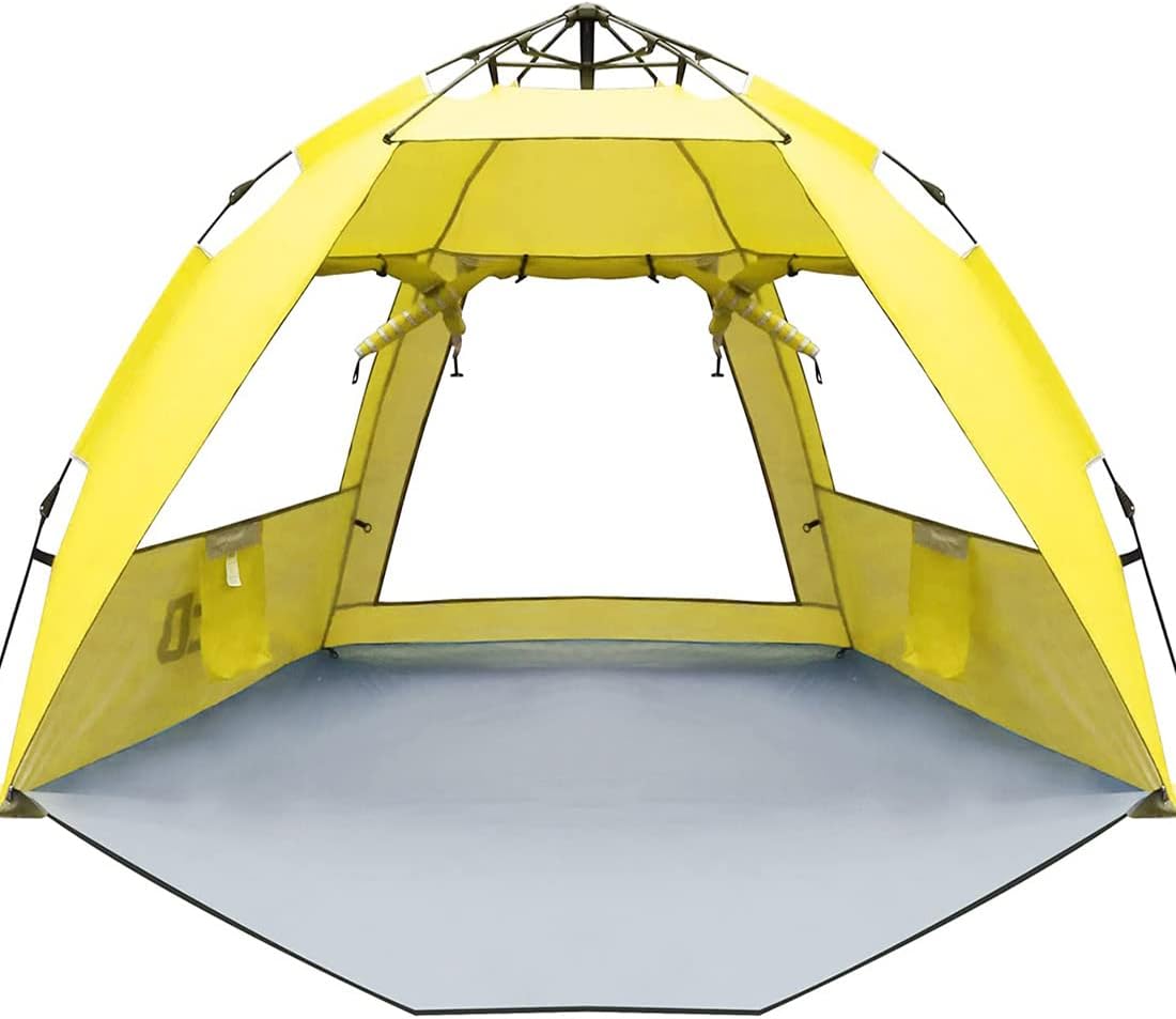 Hitosport Beach Tents, Sun Shelter Shade Pop Up Tent for 3-4 Person, UV Protection, with 3 Ventilating Large Windows, Extended Floor