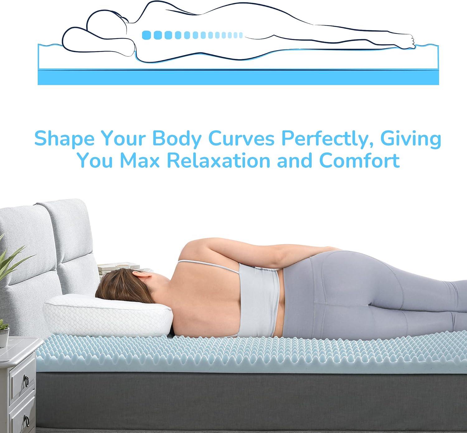 Egg Crate Mattress Topper King, RECCI 2.5 Inch Gel Memory Foam Mattress Topper, Pressure Relieving Mattress Topper for Back Pain, Cooling & Breathable, CertiPUR-US Certified, King Size Pack of 2