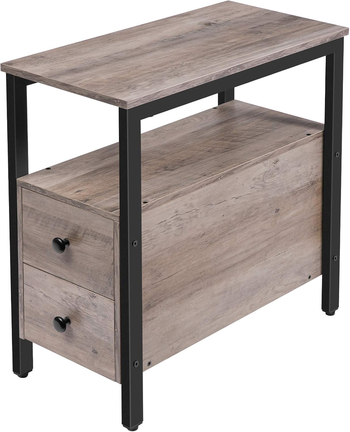 HOOBRO Side Table, Chairside Table with 2 Drawer and Open Storage Shelf, Narrow Nightstand for Small Spaces, Stable and Sturdy Construction, Wood Look Accent Furniture, Greige and Black BG54BZ01
