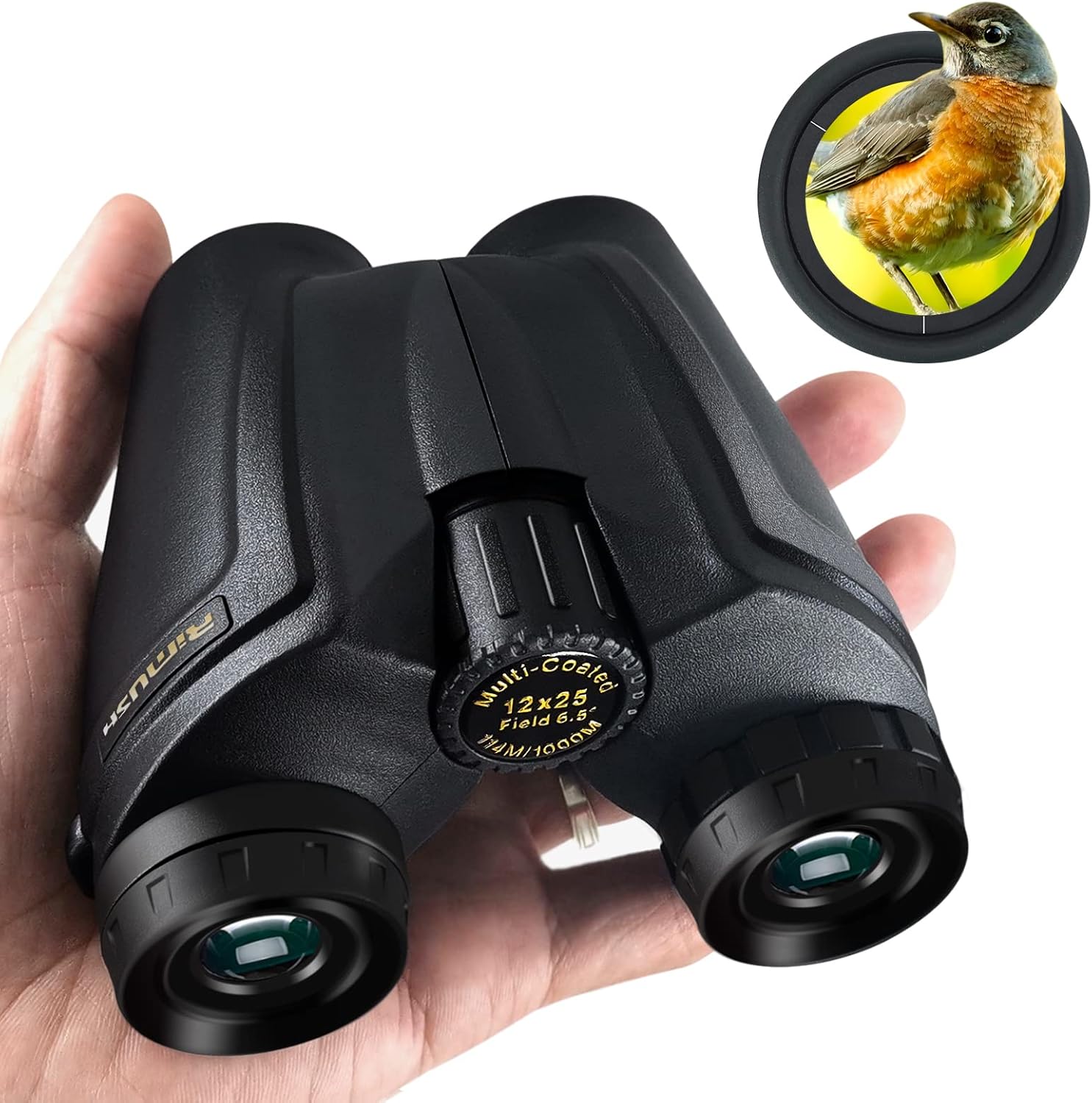 RIMUSH Compact Binoculars 12x25 Binoculars for Adults Kids with BAK4 Roof Prism FMC Lens Twist-up Eyecups for Birds Watching Hunting Concerts Traveling Outdoor Sports
