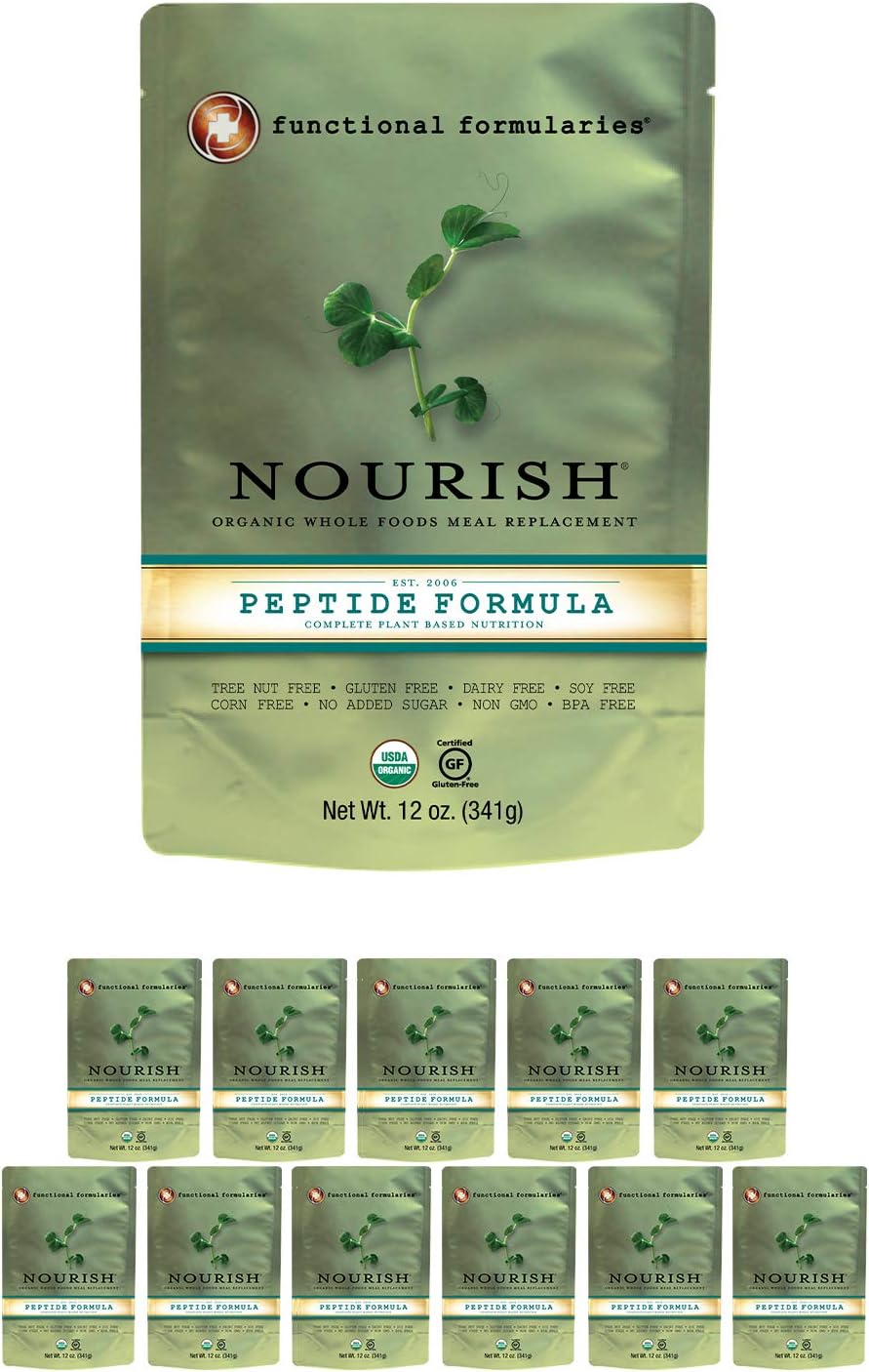 Functional Formularies Nourish Peptide Organic Tube Feeding Formula and Nutritional Meal Replacement Supplement, 12 pack