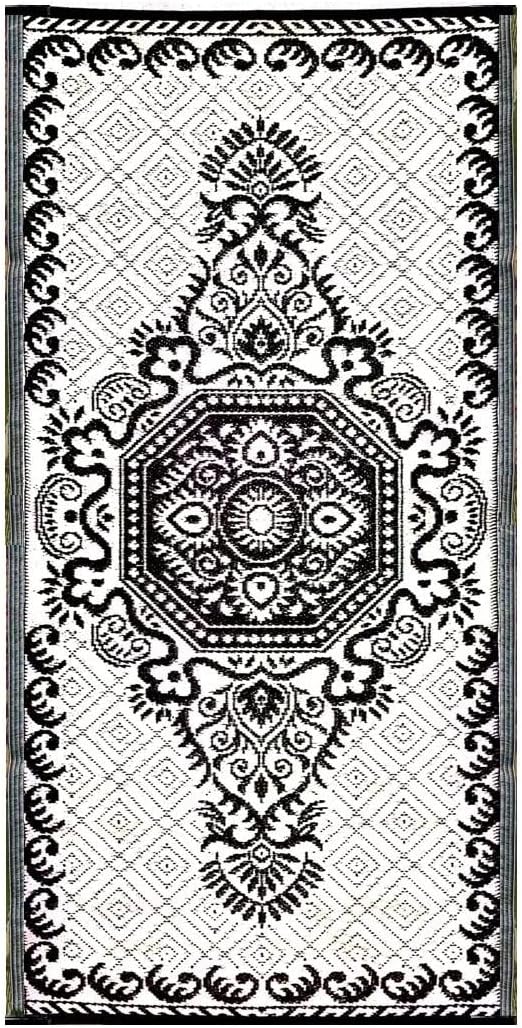 BalajeesUSA Recycled Outdoor Plastic Patio Rugs Clearance Waterproof RV Camper Rug Large Reversible mats 6'x9' Orange, Lt Yellow, Lt Grey, Black 576