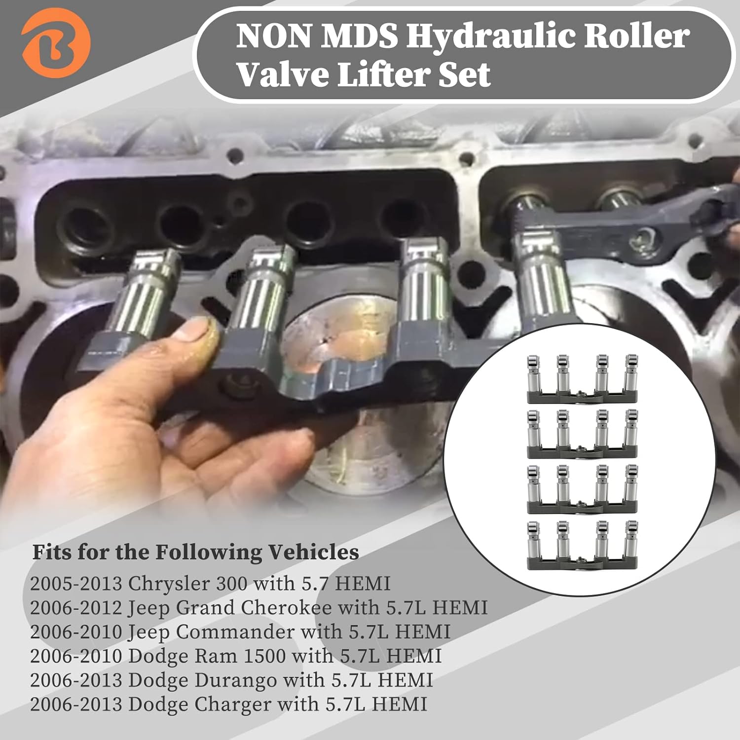 Bicos NON MDS Lifters Set - Replaces 53021720AA, 53021720AE - Compatible with Chrys ler, Dod ge - Ram 1500 2500 3500, Challenger, Charger, Durango, Grand Cherokee