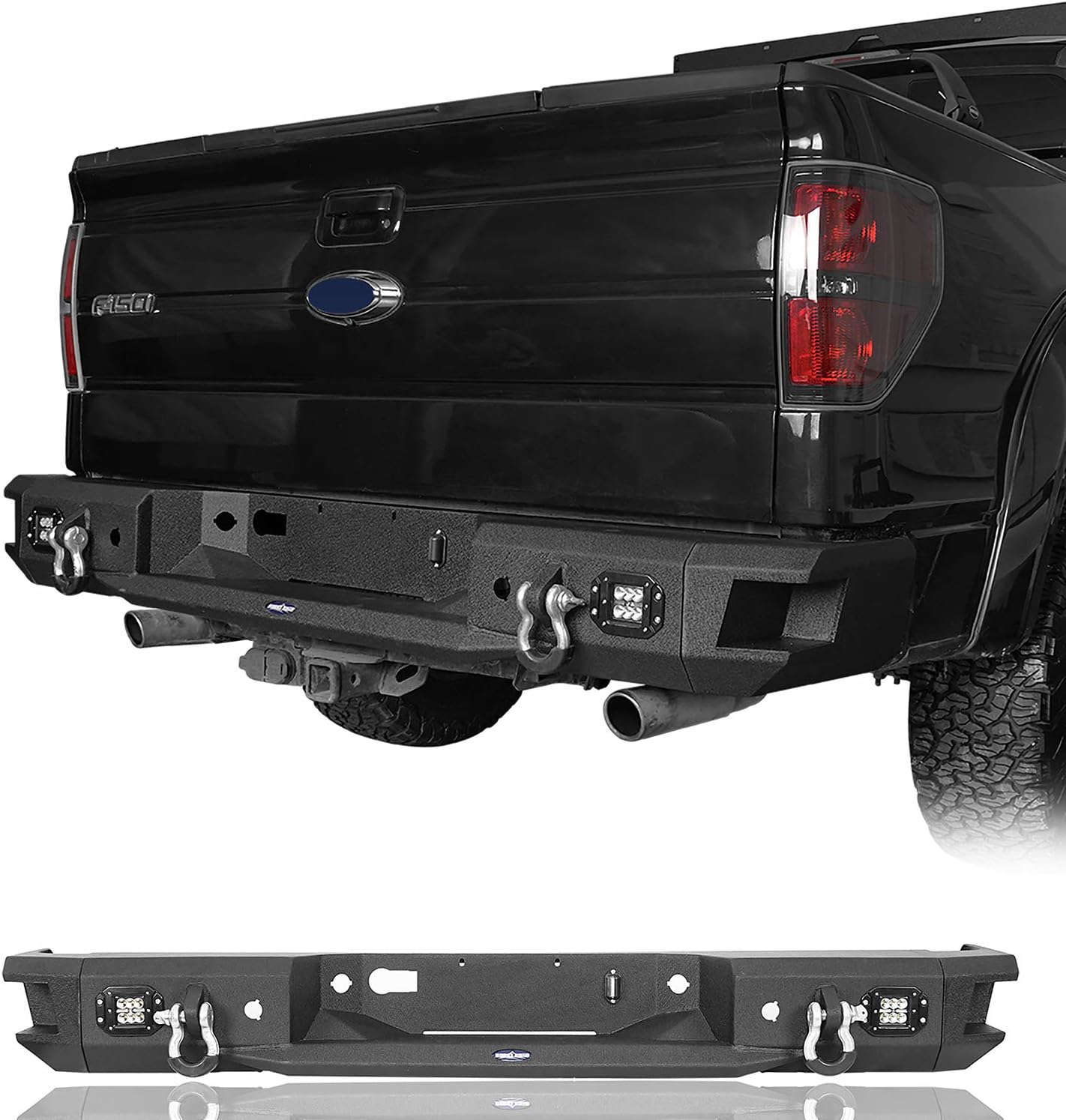 Hooke Road F150 Rear Back Bumper Aftermarket Black Step Bumper Compatible with Ford F-150 2006 2007 2008 2009 2010 2011 2012 2013 2014 Pickup Truck