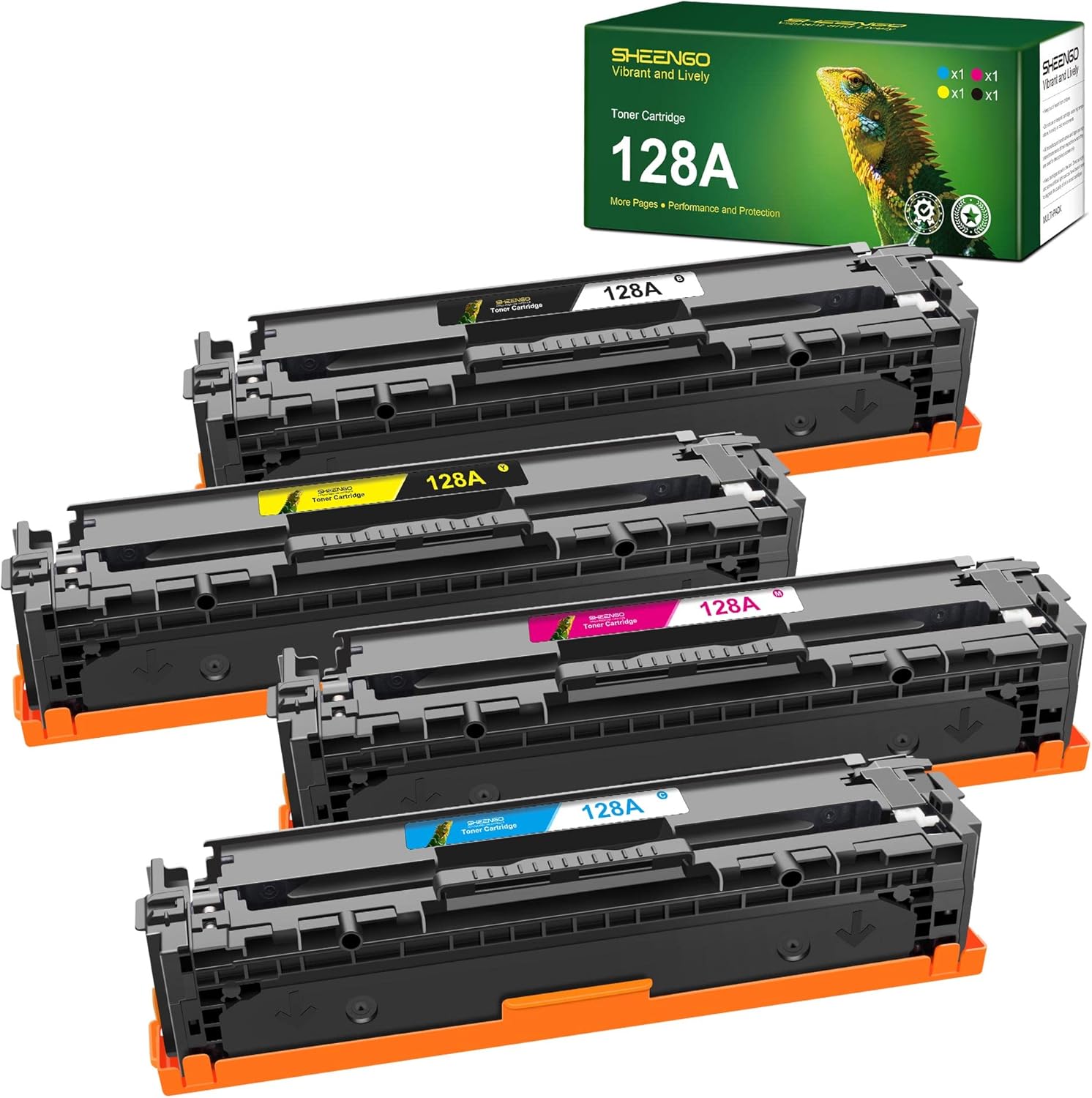 SHEENGO Remanufactured Toner Cartridges Replacement for HP 128A to use with Pro CP1525n CP1525nw CM1415fn CM1415fnw(1 Black, 1 Cyan, 1 Magenta, 1 Yellow) 4 Pack Pack of 2
