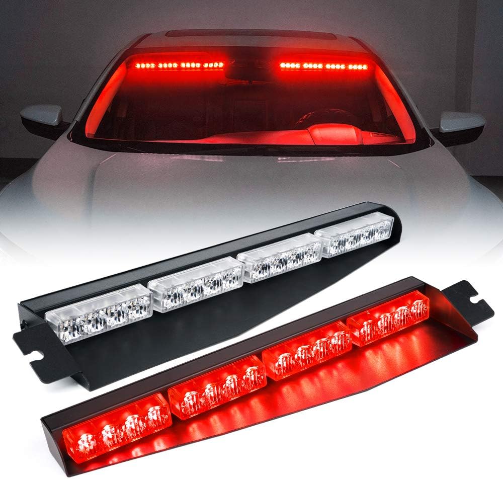 Xprite LED Visor Strobe Light Bar Interior Windshield Sunvisor Emergency Warning Flashing Lights w/ Extend Bracket Split Mount for Police Volunteer Firefighter Vehicles Trucks Red Blue