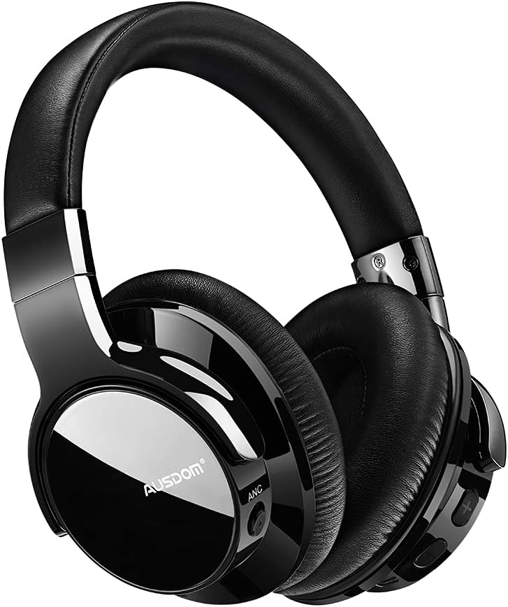 Bluetooth Headphones Noise Canceling, AUSDOM ANC8 Wireless Over-Ear Audifonos Inalambricos with CVC8.0 Microphone, Foldable with Carrying Case and Comfortable for Bus Subway Train Airline Travel Pack of 2