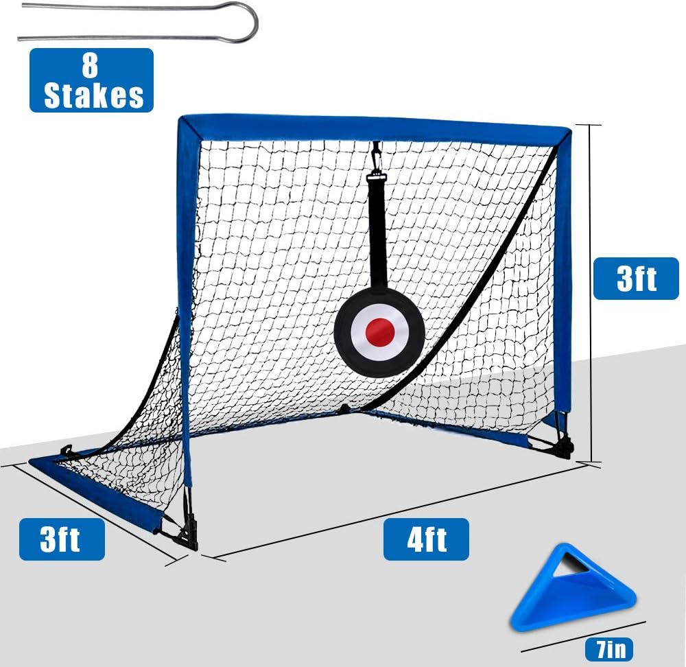 E-SDS 4&rsquo;x3&rsquo; Kids Soccer Goals for Backyard, Set of 2 Pop Up Soccer Goals with Aim Target, Agility Training Cones, and Carrying Case &ndash; Partable Football Goal Nets