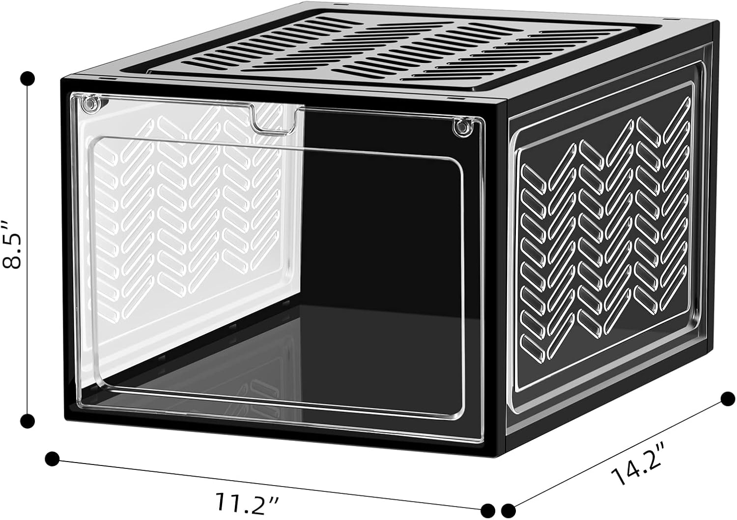 Starogegc Hard Plastic Magnetic Drop Front Shoe Storage Box, Luxury Clear Shoe Organizer Containers 6 Pack (X-Large) Stackable, Sneaker Collection and Display Case-L14.2xW11.2xH8.5(inch)-Black & Clear