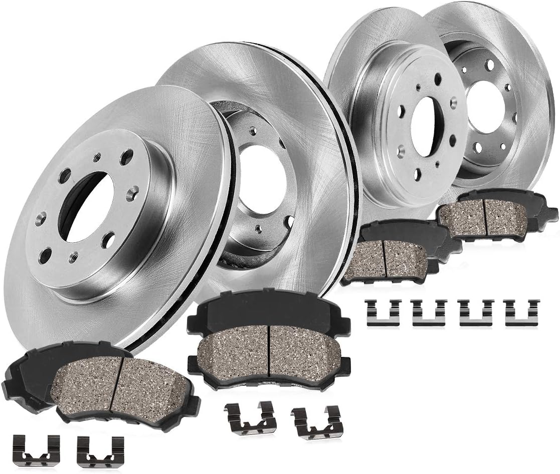 Callahan CRK11176 FRONT 262mm + REAR 239mm Premium OE 4 Lug [4] Brake Rotors + [8] Ceramic Pads + Clips [fit Acura Integra Honda Civic]