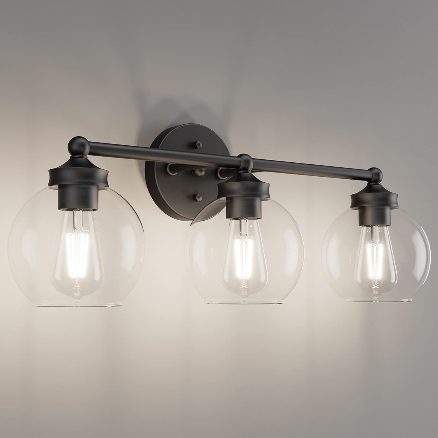 Tipace Black & Gold Vintage Bathroom Vanity Light Fixtures Over Mirror Glass Globe 3 Lights Industrial Vanity Lights Farmhouse Bath Lighting(Exclude Bulb)