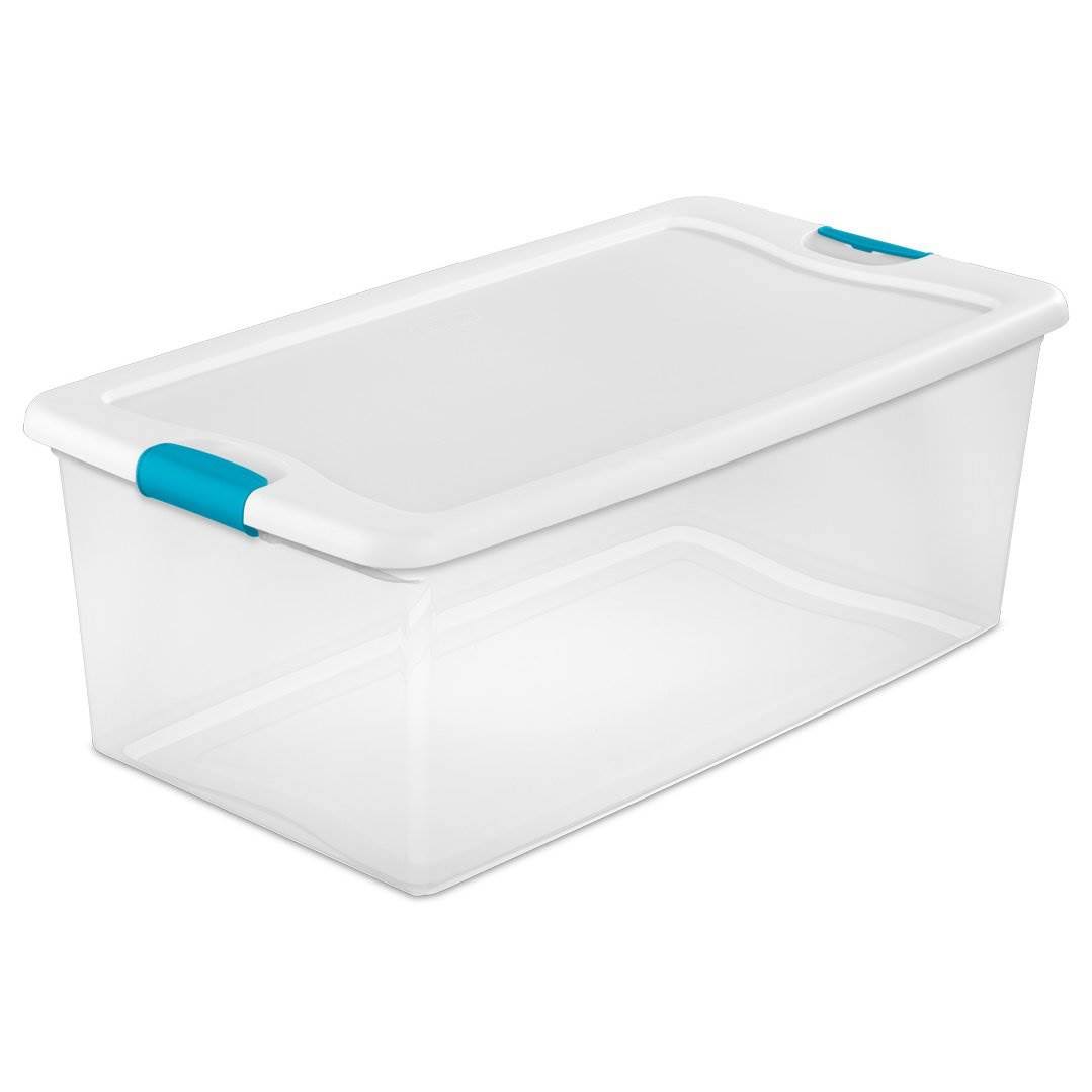 Sterilite 106 qt Clear u0026 Blue Stackable Latching Storage Box Container (20 Pack)
