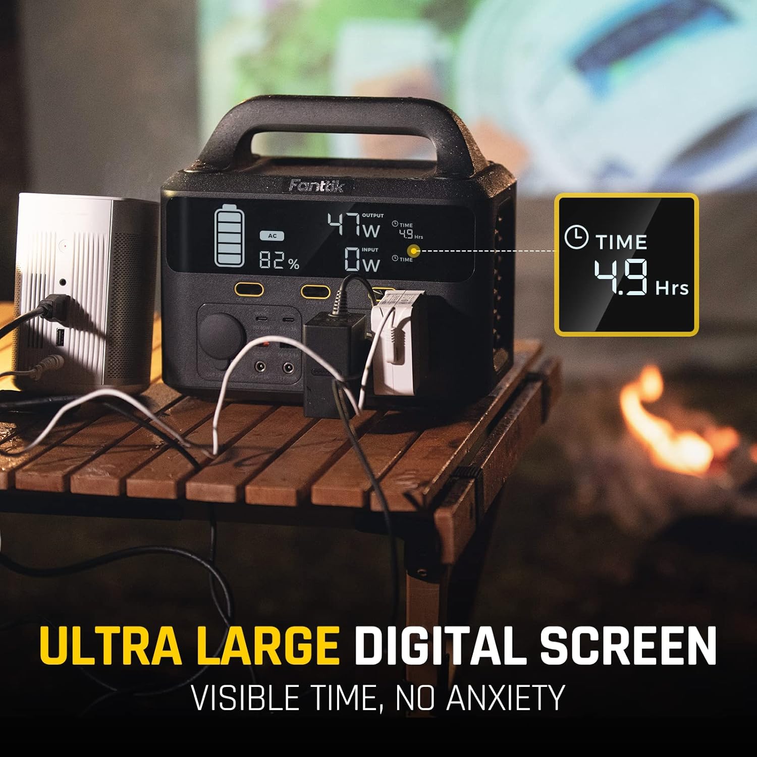 Fanttik EVO 300 Portable Power Station, 299Wh Backup Power Supply, Ultra Large Digital Screen, 2 AC 110V/300W(Peak 600W) Pure Sine Wave Outlets, for Outdoors Camping Travel Hunting RV Home Emergency