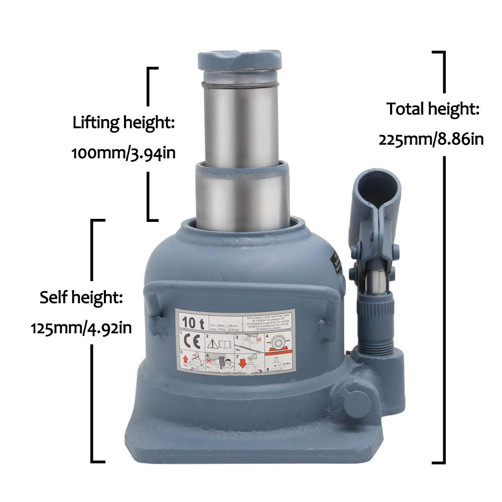 BAOSHISHAN 10 Ton Low Profile Bottle Jack Double Ram 4-7/8&rsquo;&rsquo; to 8-7/8&rsquo;&rsquo; Lifting Range Hydraulic Jack