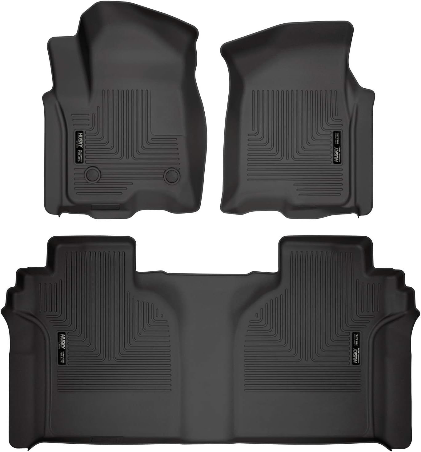 Husky Liners Weatherbeater Series | Front & 2nd Seat Floor Liners - Black | 94021 | Fits 2019-2022 Chevrolet Silverado/ GMC Sierra 1500 Crew Cab New Body w/ Carpeted Factory Storage Box 3 Pcs