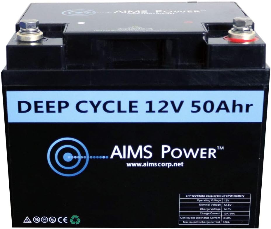 AIMS POWER LFP12V50A Black 50 Ah 12V Lithium Battery 50Ah