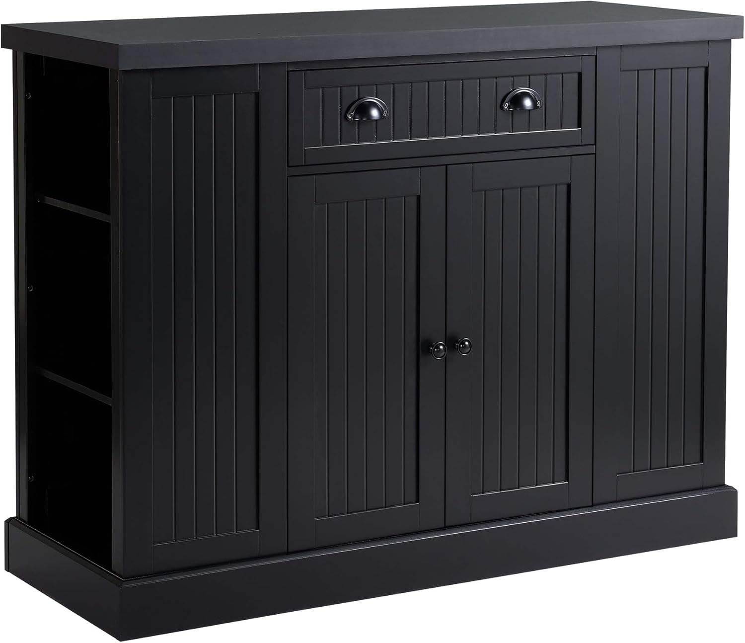 HOMCOM Fluted-Style Wooden Kitchen Island, Storage Cabinet with Drawer, Open Shelving, and Interior Shelving for Dining Room, Black