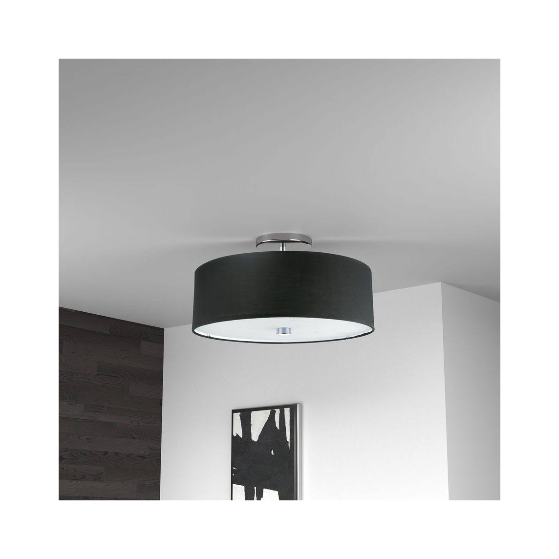 Dainolite 3 Light Incandescent Semi-Flush Polished Chrome with Black Shade 571-143SF-PC-BK