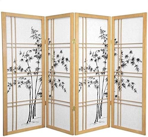 Oriental Furniture 4 ft. Tall Bamboo Tree Shoji Screen - Black - 4 Panels