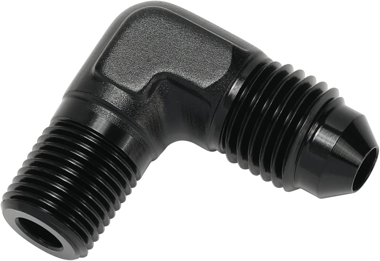Podavelle 4AN Male Flare to 1/8 NPT Pipe Male 90 Degree Fitting Adapter Union Aluminum Black Pack of 2