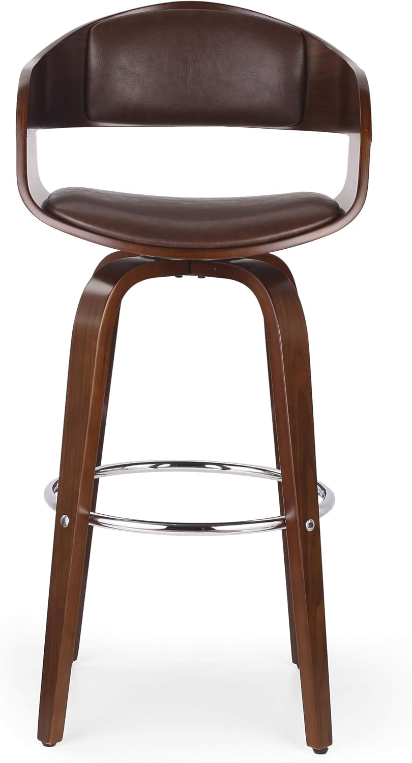 Christopher Knight Home Clyo Barstool, Midnight Black + Chrome + Walnut