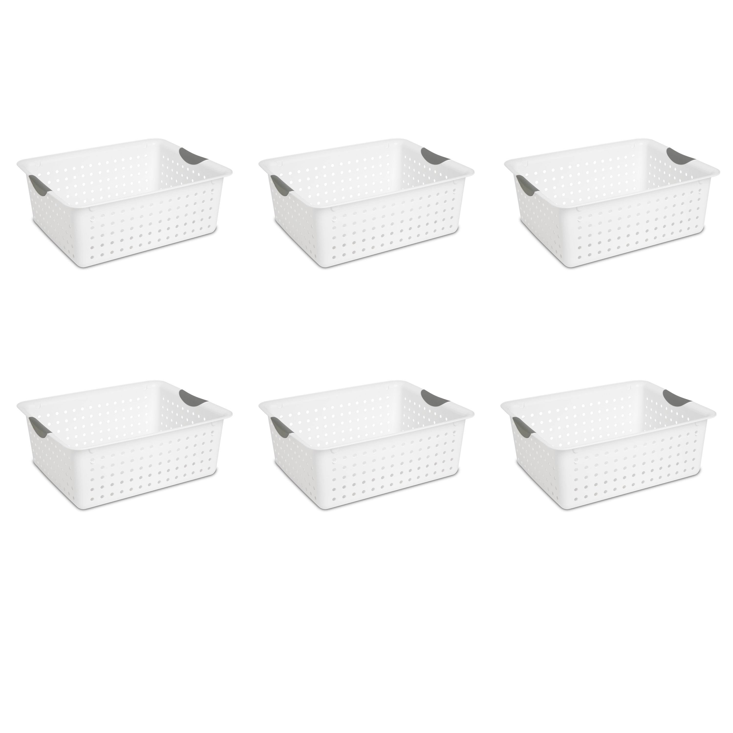 Sterilite 16268006 Large Ultra Basket, White Basket w/Titanium Inserts, 6-Pack