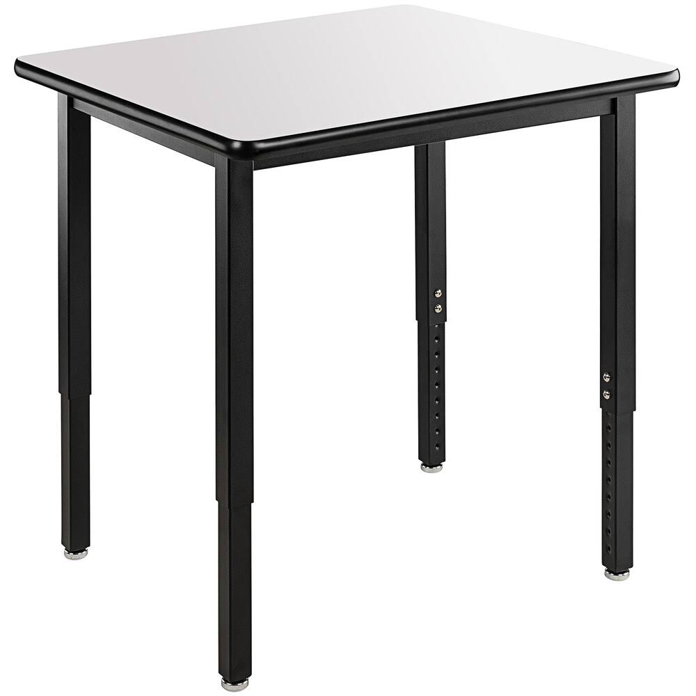 National Public Seating HDT3-2430W 24x22 x 30x22 Adjustable Height Black Frame Utility Table with High Pressure Laminate Whitebo