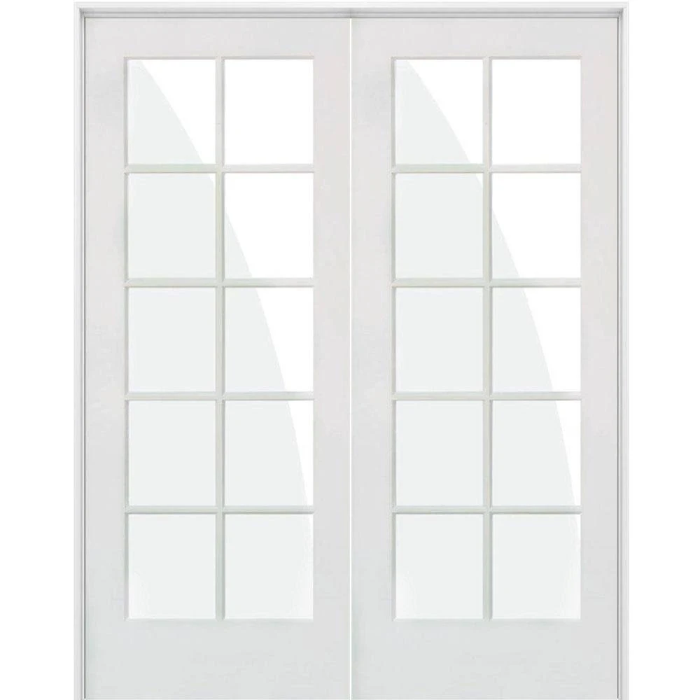 Krosswood Doors 72 in. x 80 in. Craftsman Shaker 10-Lite Both Active MDF Solid Hybrid Core Double Prehung Interior DOOR, White