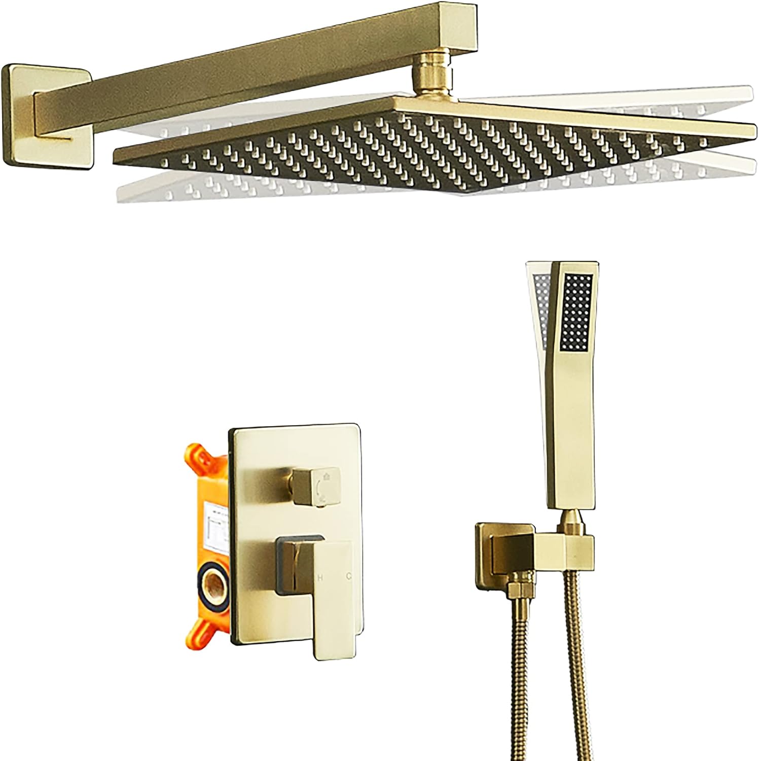 Jcrob Shower Faucets Sets Complete (12 Inch Matte Black), Rain Shower Head with Handheld Shower, High-Pressure Square Shower System for Bathroom, Dual Shower Combo Set with Pressure Balance Valve