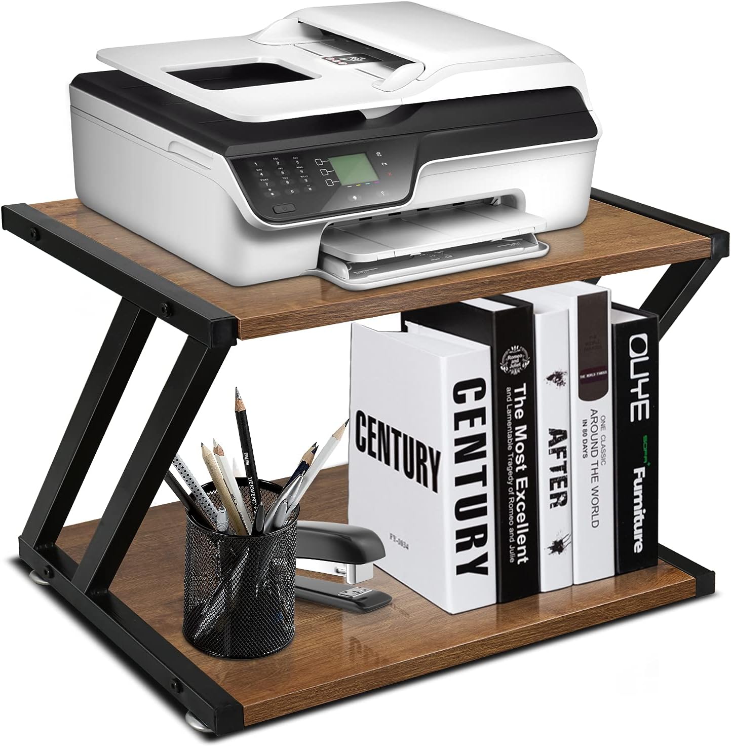 Desktop Stand for Printer - Desktop Shelf with Anti - Skid Pads for Space Organizer as Storage Shelf, Book Shelf, Double Tier Tray with Hardware & Steel