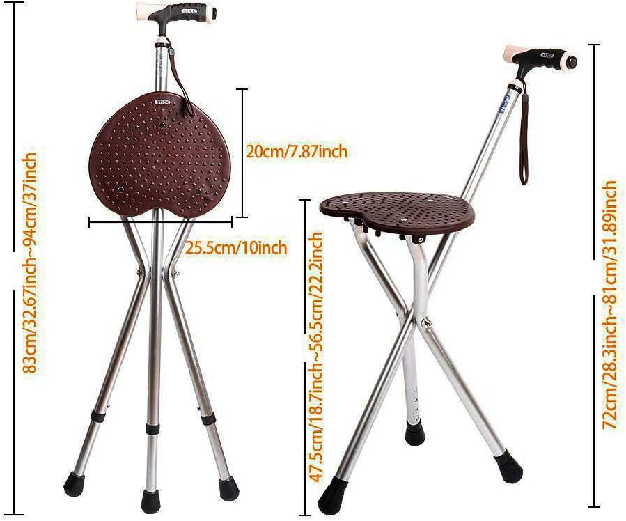 Walking Stick with Seat Folding - Walking Cane Seat 300 lbs Capacity with LED Light Adjustable Height for Elder Gift Pack of 2