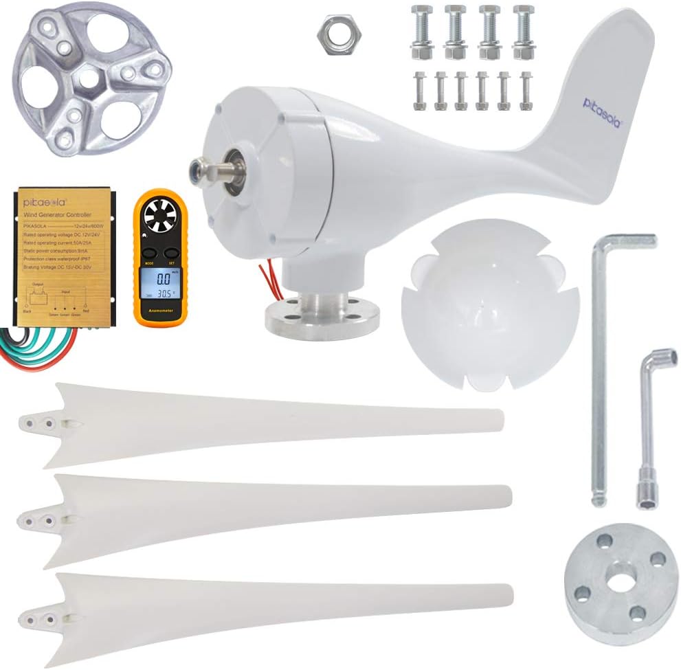 Pikasola 400W Wind Turbine Generator AC 12Volt Economy 3 Blades Windmill for Wind Solar Hybrid System 2.5m/s Start Wind Speed,400w Windmill Generator for Home
