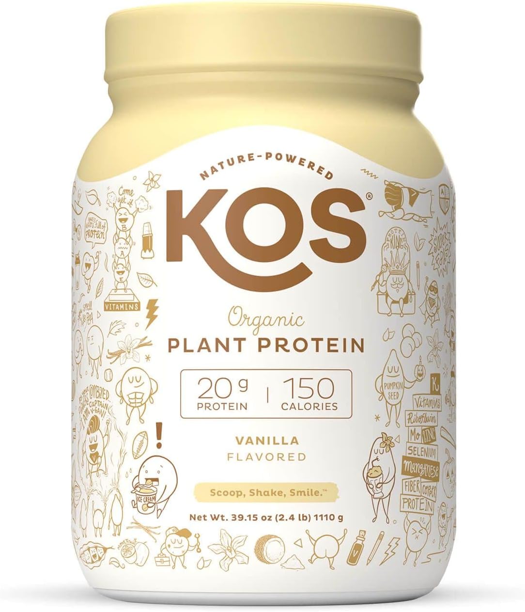 KOS Organic Plant Based Protein Powder, Vanilla - Delicious Vegan Protein Powder - Keto Friendly, Gluten Free, Dairy Free and Soy Free - 2.4 Pounds, 30 Servings Pack of 2