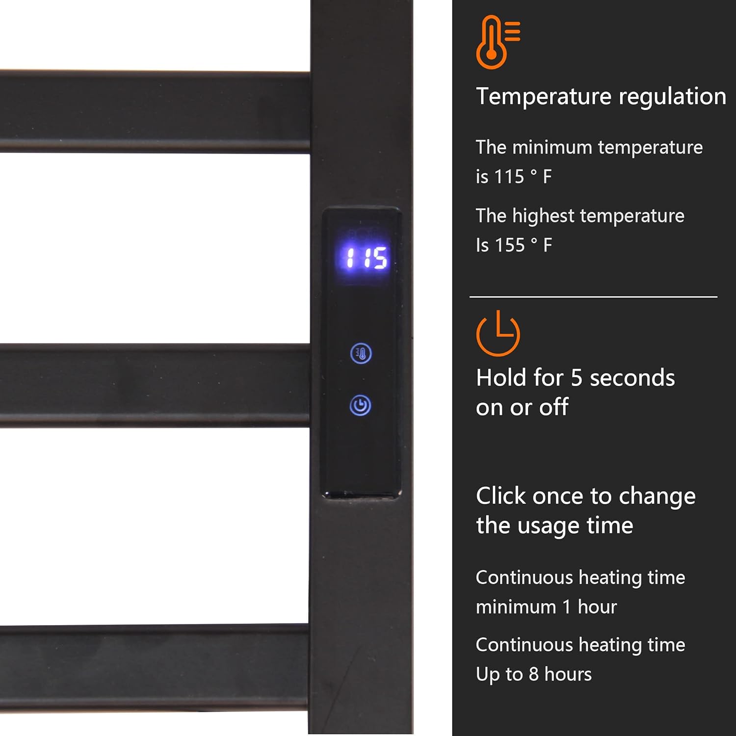 PETKABOO Heated Towel Warmer for Bathroom, 10 Bar Temperature Control Panel - 5 Level Hot Drying Rack Straight Bars with Horizontal and Vertical Spaces, Aluminum Alloy Waterproof Not Leak Electricity